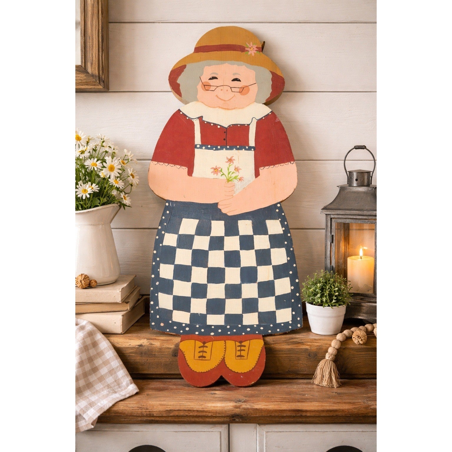 Vintage Folk Art Wooden Grandma Wall Decor Hand Painted 22 x 9