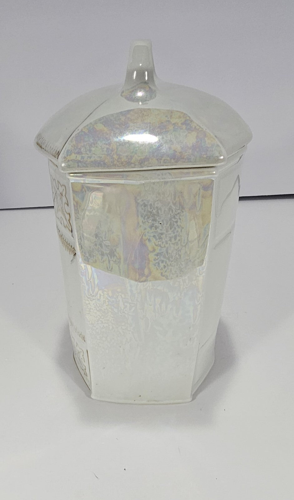 Vintage Czech Iridescent Porcelain Sugar Jar | Victoria Czecho Slovakia