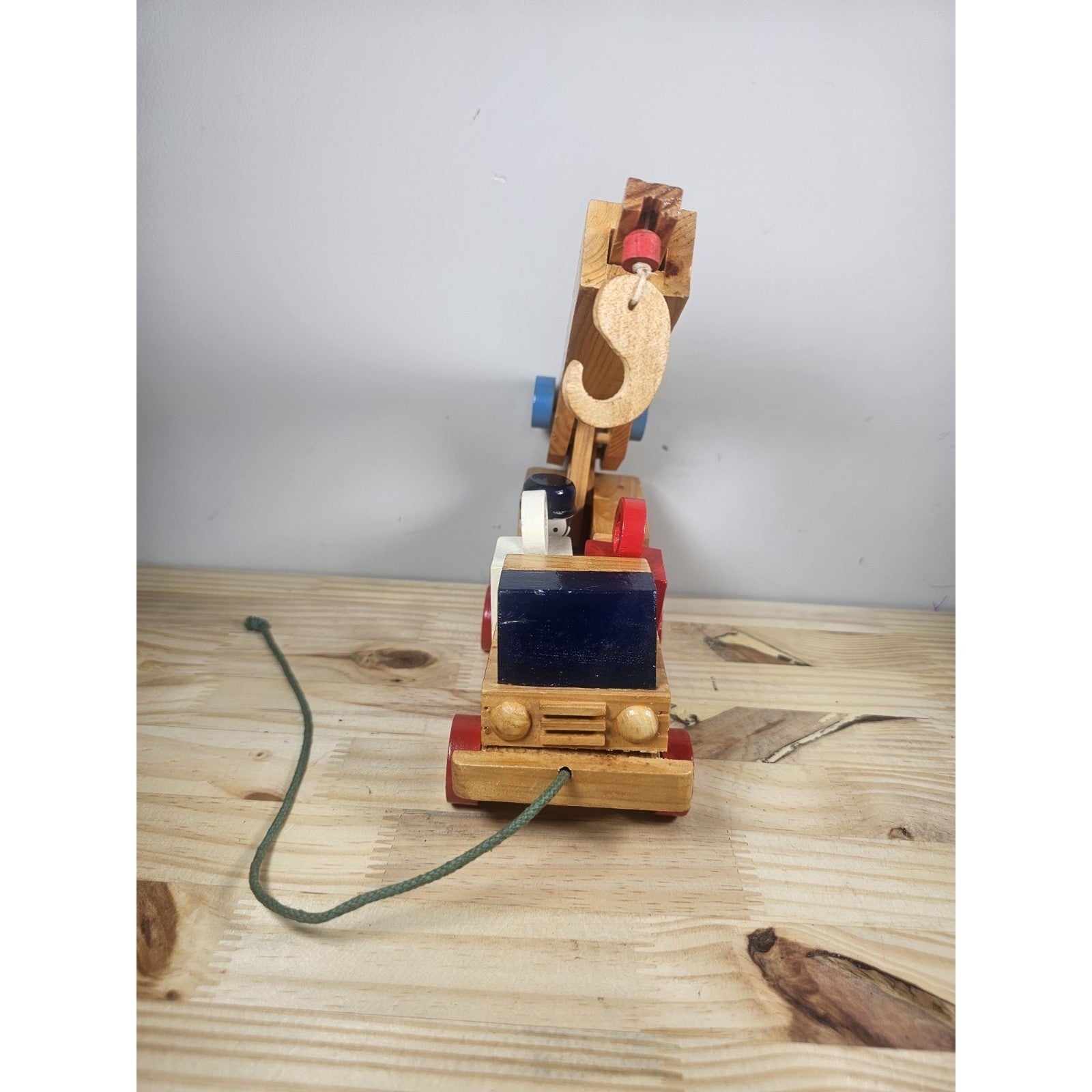 Vintage Wooden Construction Crane Truck Toy 1950s Extendable Arm Pull Toy