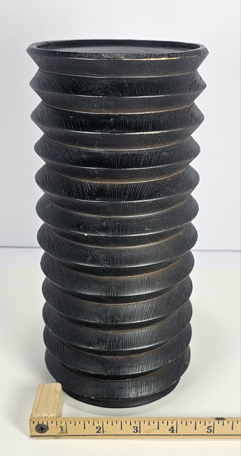 10 in Black Wood Accordion Candle Holder – Rustic Coastal Home Décor Accent