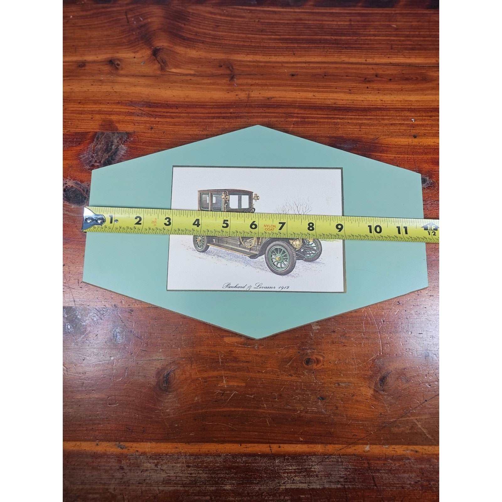 Vintage Panhard & Levassor 1912 Automobile Wall Plaque Teal 11.5 x 8