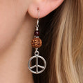 Vintage Peace Sign Dangle Earrings Sterling Silver Beaded Drop