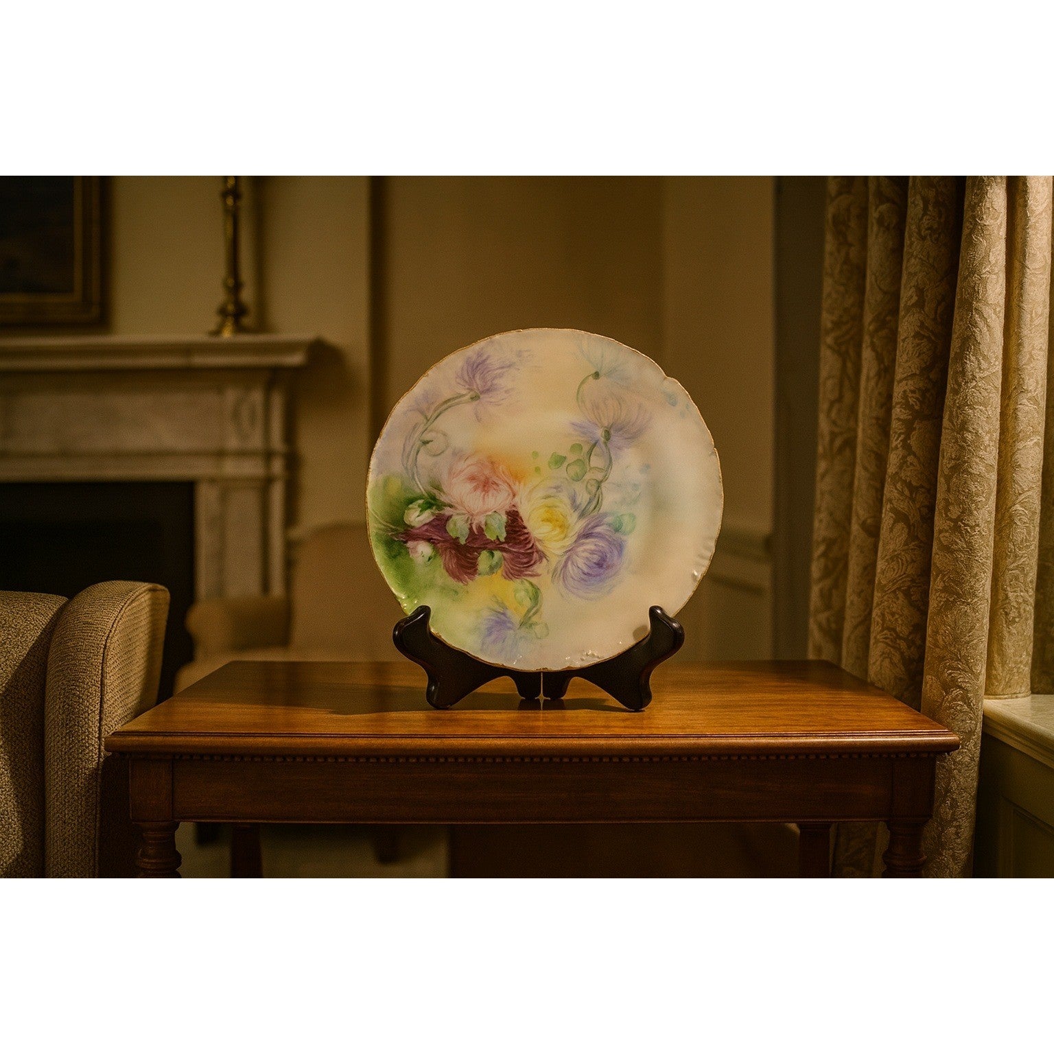 Antique Hand Painted RC Versailles Bavaria Floral Porcelain Plate with Gold Rim