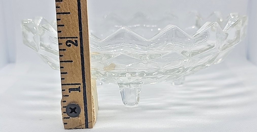 Fostoria American Cubist 3-Footed Clear Pressed Glass Bowl