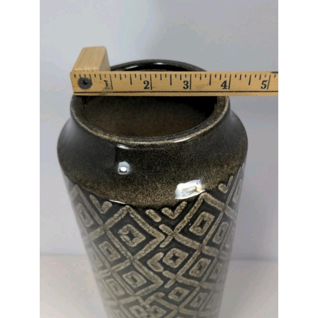 Vintage Black White Diamond Glass Vase Tall 15.6" Geometric Pattern