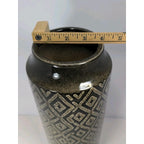 Vintage Black White Diamond Glass Vase Tall 15.6" Geometric Pattern