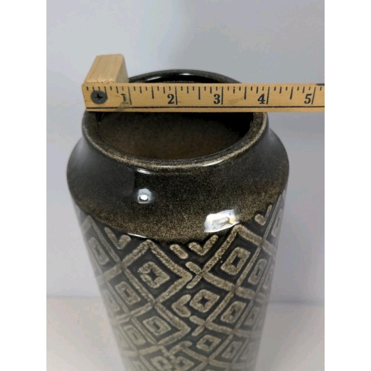 Vintage Black White Diamond Glass Vase Tall 15.6" Geometric Pattern