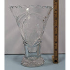 Vintage Cut Crystal Trumpet Vase Starburst Pedestal Vase 7.5 Inch