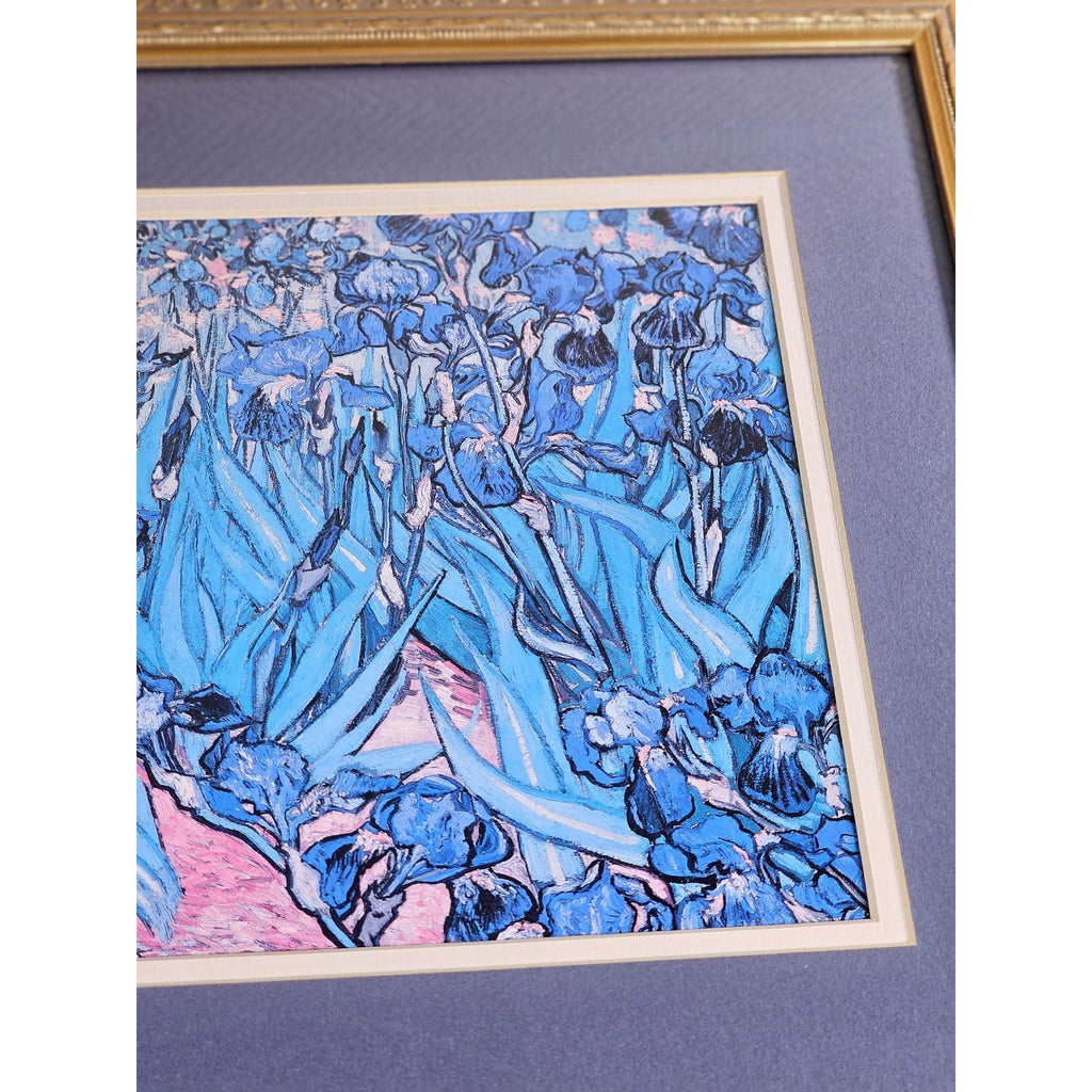 Vintage Framed Iris Art Print | Les Irises Floral Wall Art | 16x14 Gold Frame