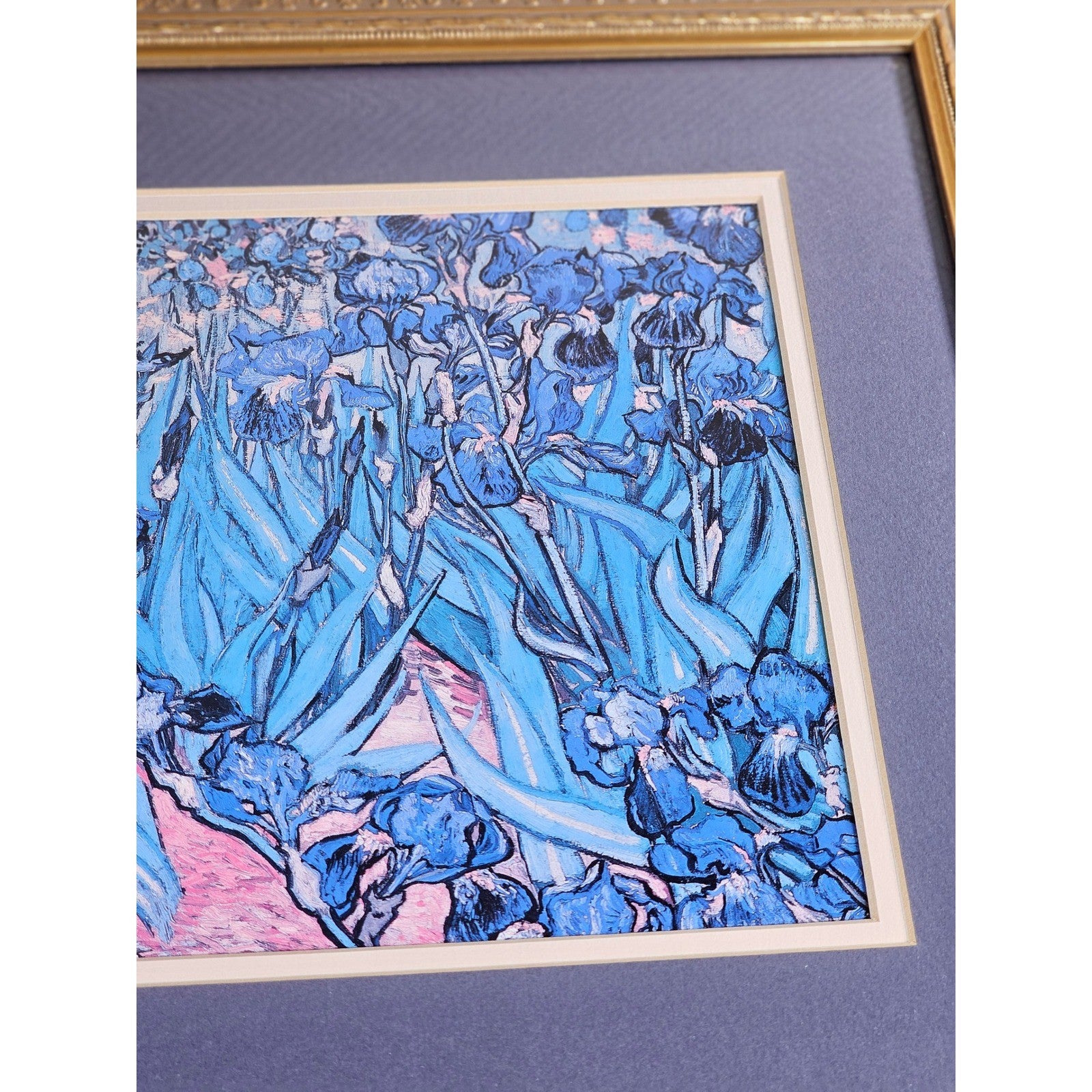 Vintage Framed Iris Art Print | Les Irises Floral Wall Art | 16x14 Gold Frame
