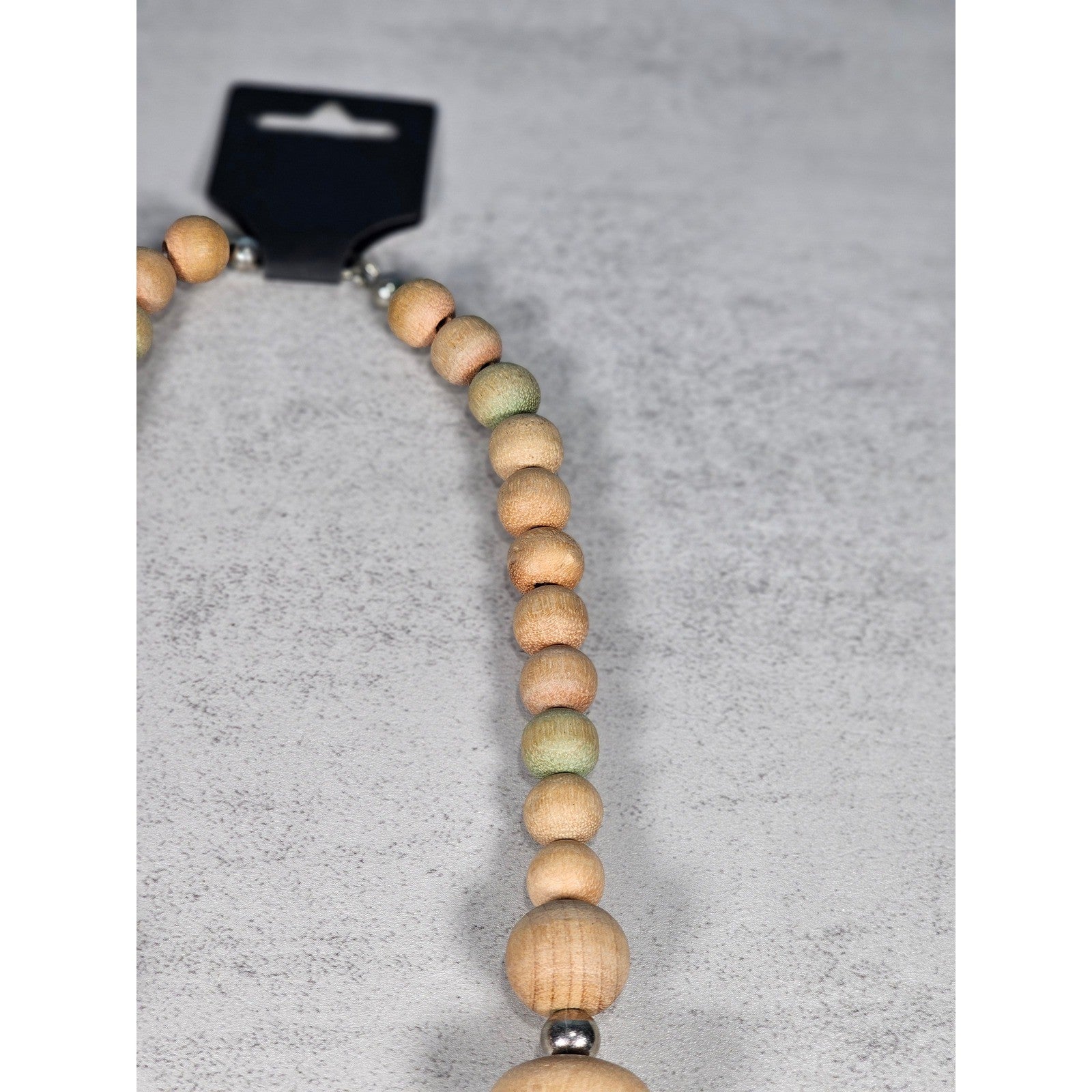 Vintage Wooden Bead Necklace with Silver Tone Accents | Rustic Boho Jewelry