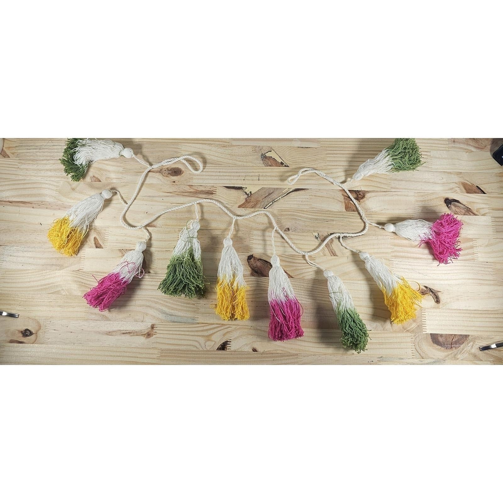 Yarn Tassel Garland Multicolor Decor Yellow Pink Green