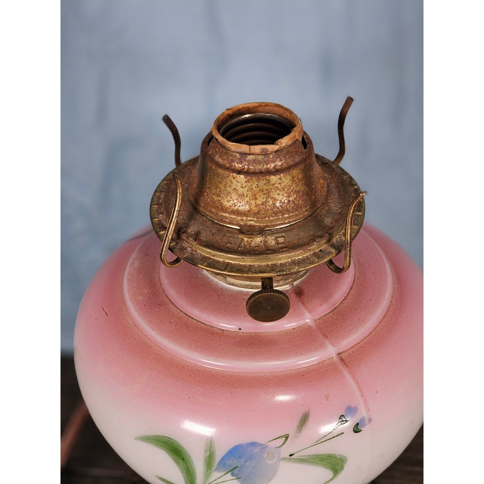 Vintage Hand-Painted Milk Glass Table Lamp | Pink Floral | Project Piece