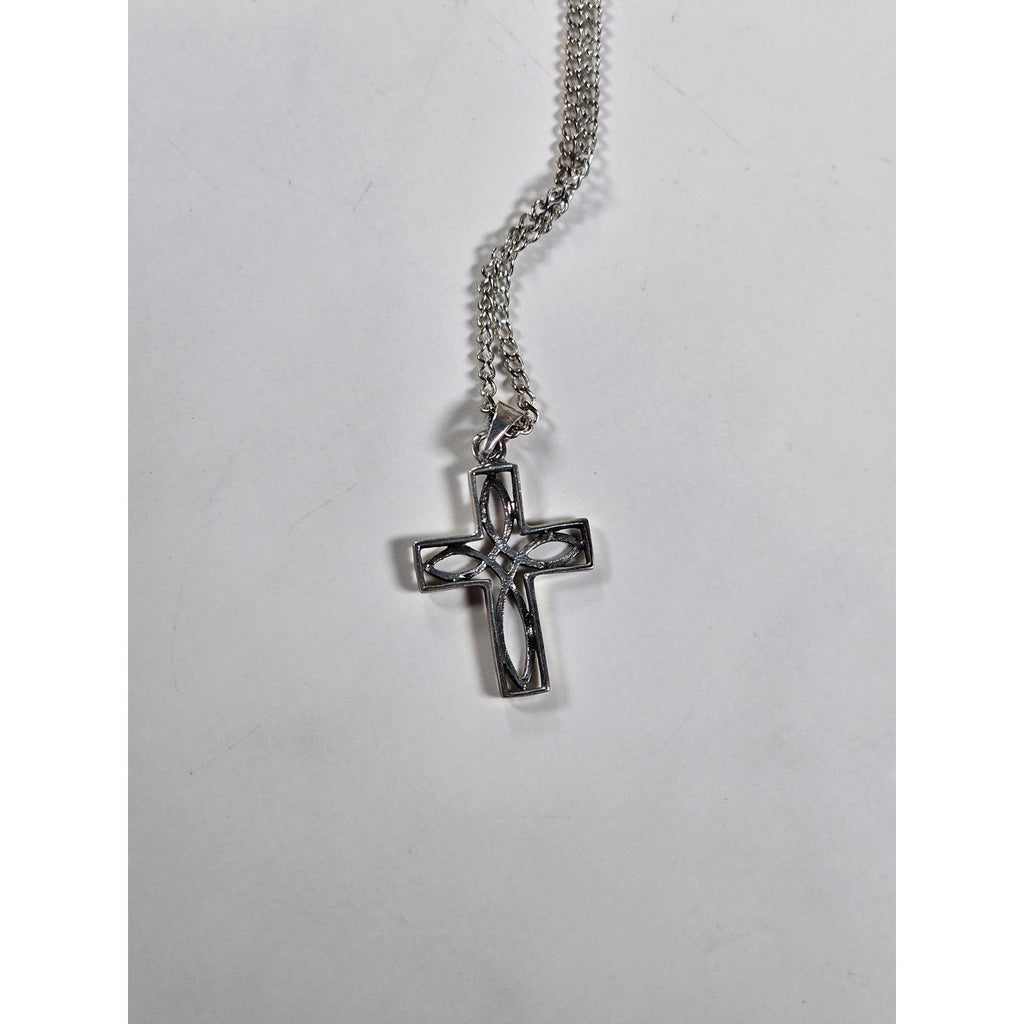 Vintage Silver Tone Celtic Cross Necklace Pendant