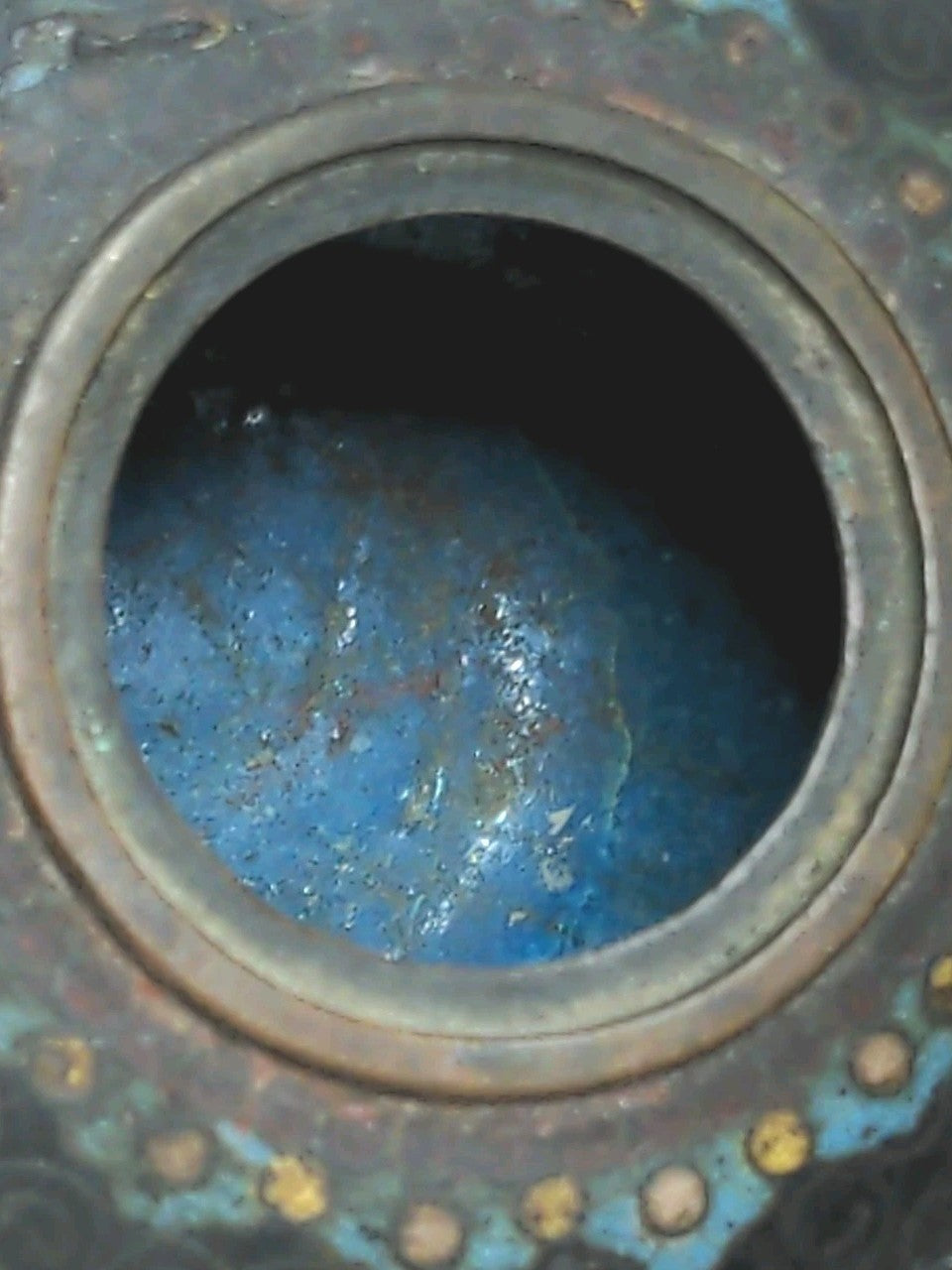 Vintage Cloisonné Mini Vase Black Enamel Floral Blue Interior 2.5"