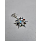 Vintage Sterling Silver Multistone Starburst Pendant .925 No Chain