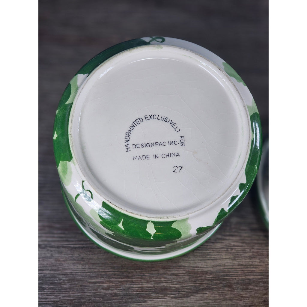 Vintage Grape Leaf Canisters with Lids – Set of 2 – Green Ceramic
