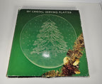 Crystal Serving Platter 12 3/4 With Etched Evergreen With Original Box