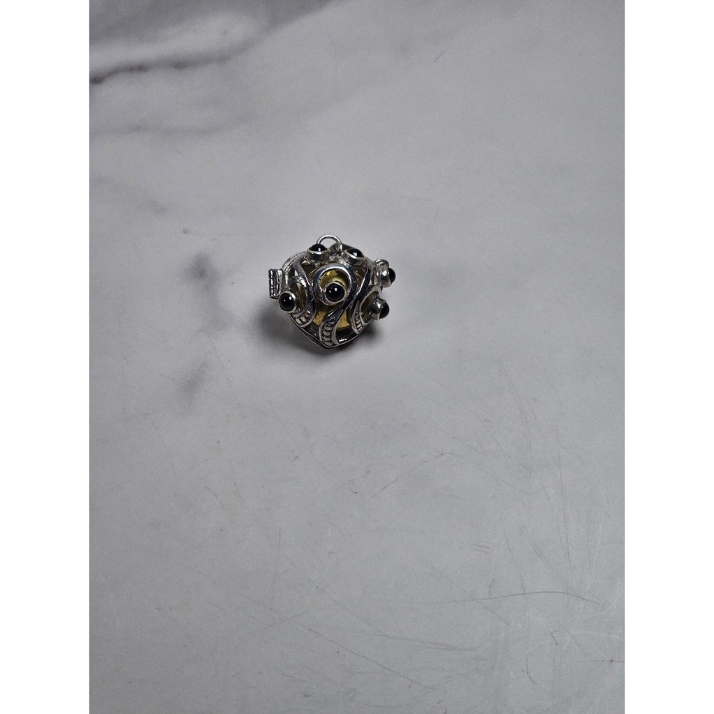 Vintage Hinged Locket Pendant with Inner Sphere & Dark Stone Accents