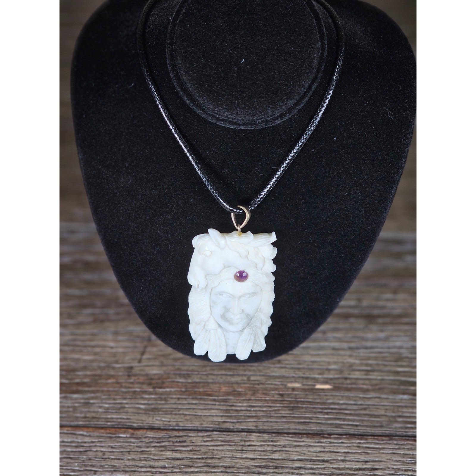 Vintage Buffalo Bone Carved Pendant Necklace Native Style 2.5 Inch