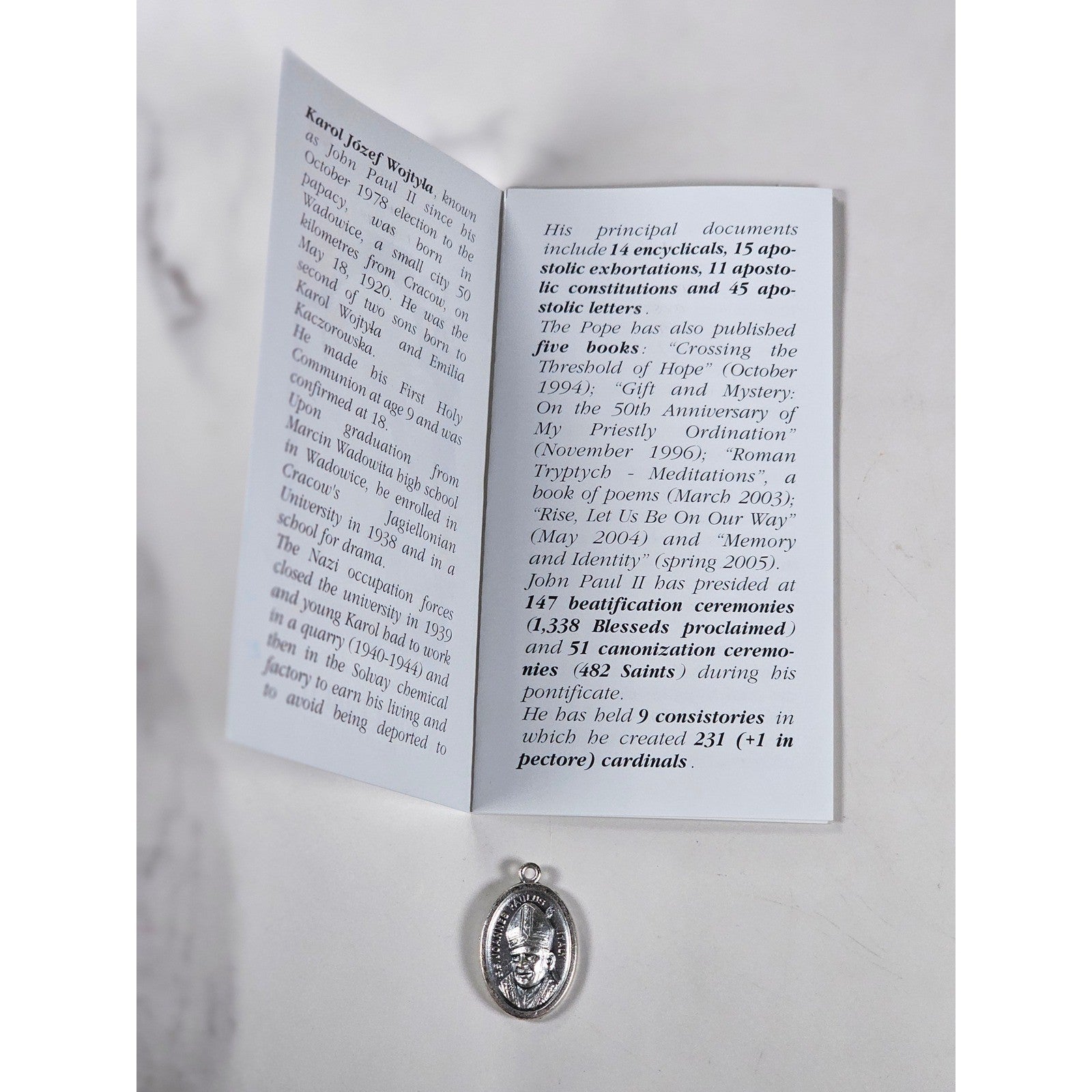 Vintage John Paul II Catholic Medal Pendant with Prayer Card