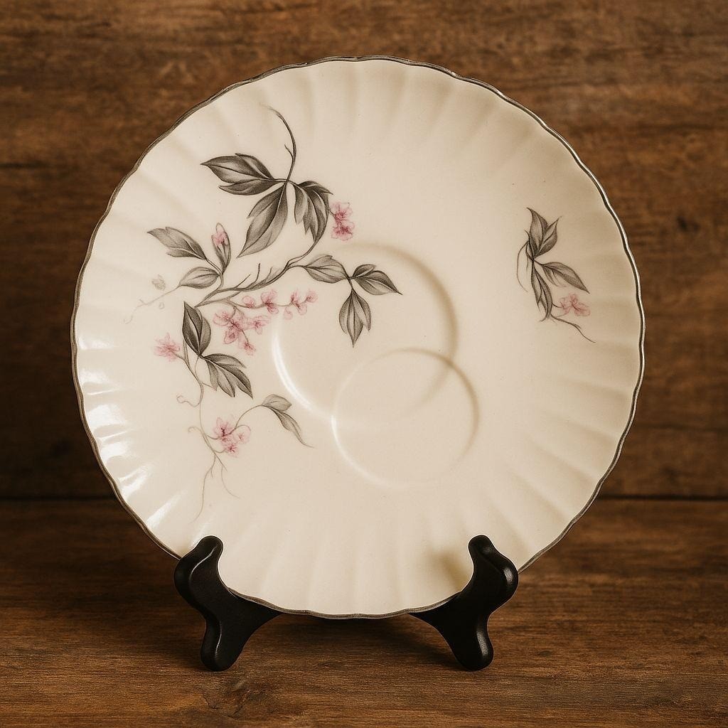 Vintage Cherry Blossom Porcelain Snack Plate Silver Trim