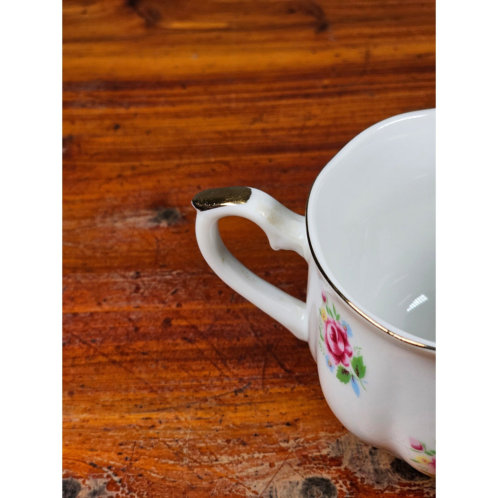 Vintage FTD Japan Porcelain Tea Cup Pink Rose Floral Gold Rim