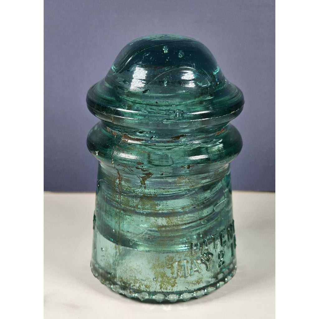 Vintage Hemingray No 9 Glass Insulator Aqua Patent May 2 1893