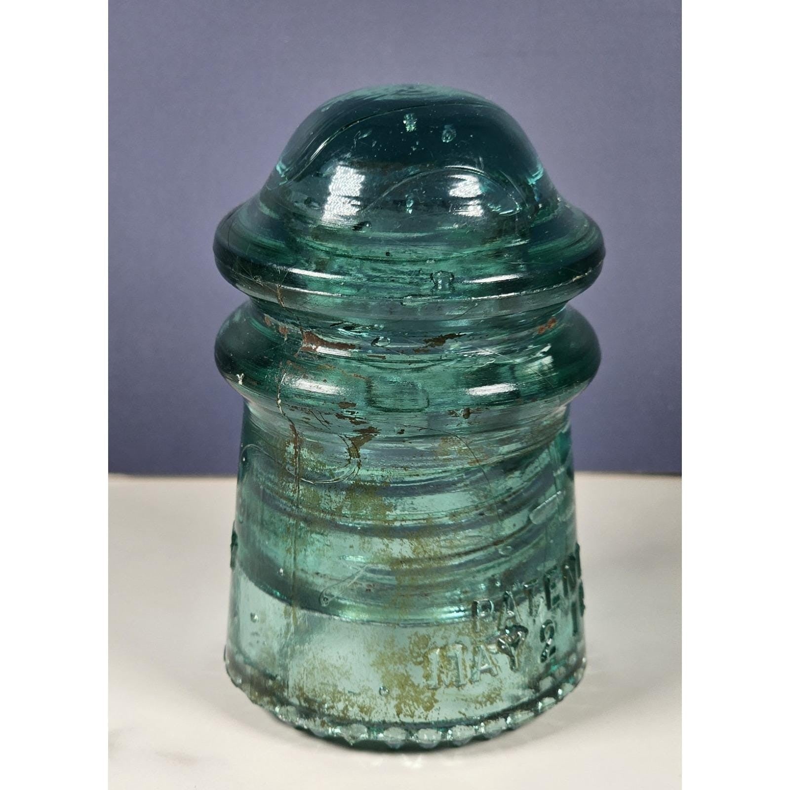 Vintage Hemingray No 9 Glass Insulator Aqua Patent May 2 1893