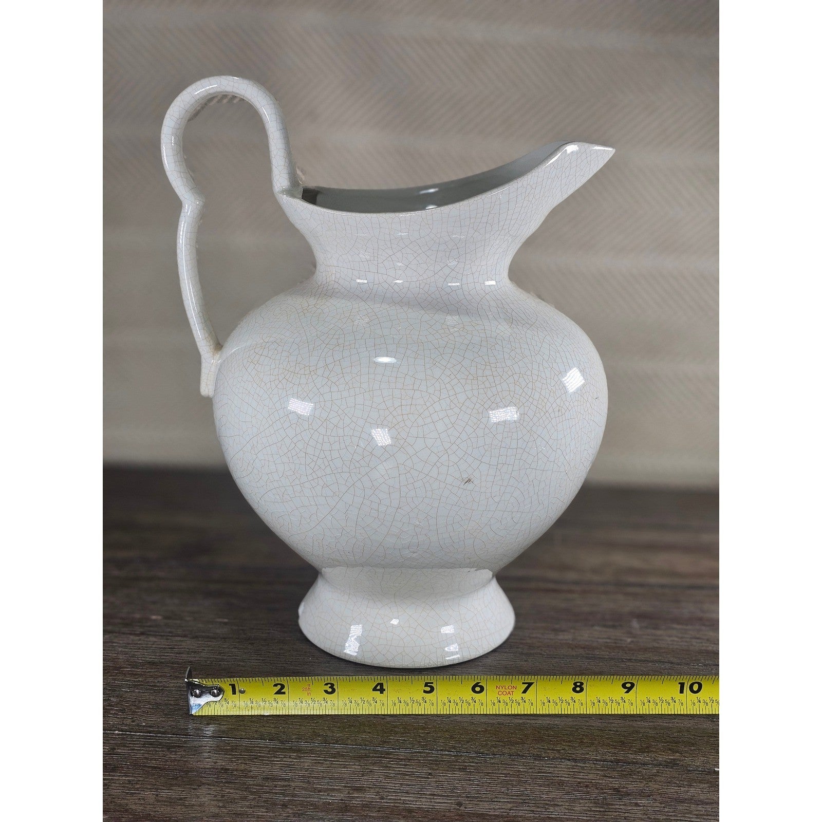 Vintage White Crackle Glaze Vase 12.5in Farmhouse Display