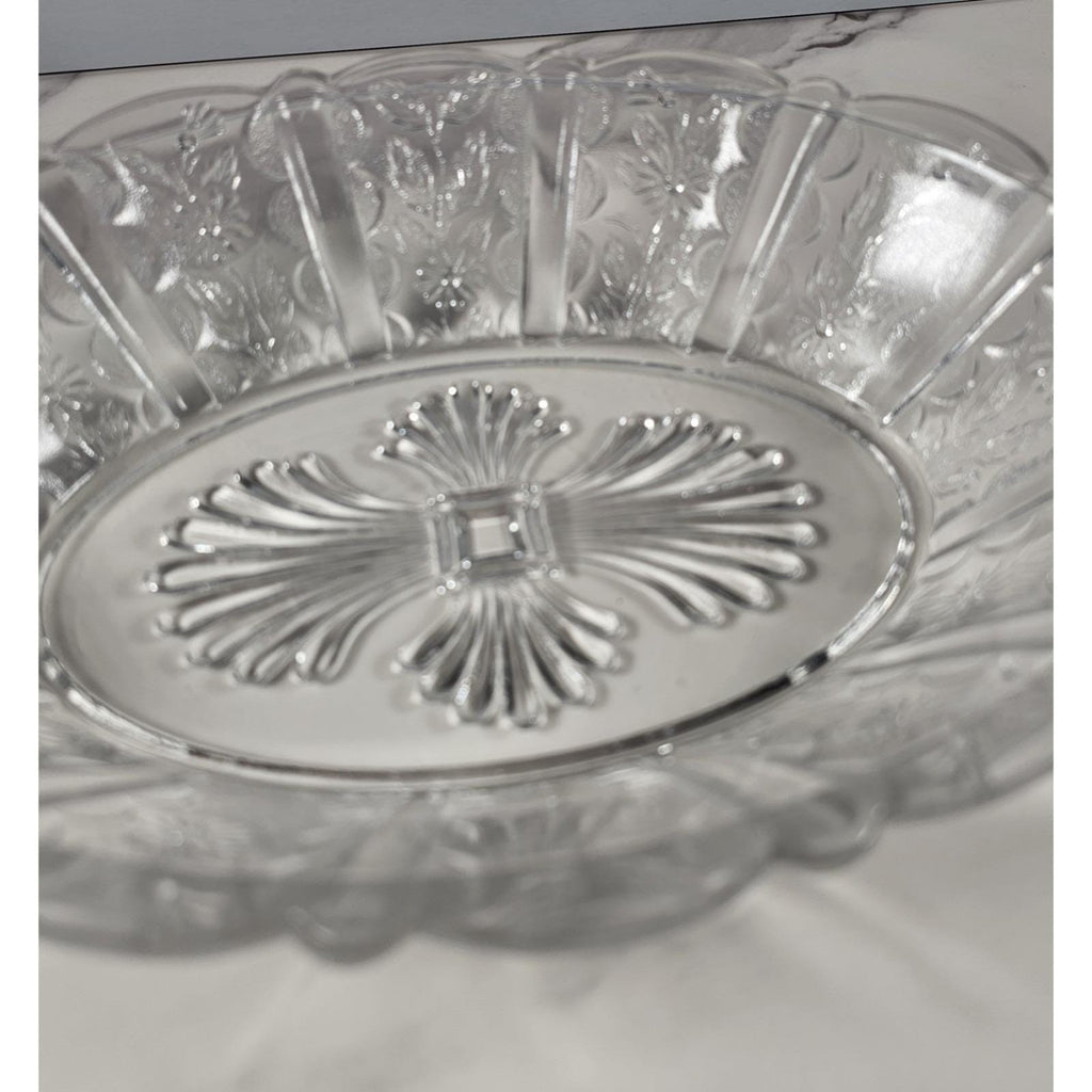 Vintage Clear Glass Sunflower Pattern Oblong Serving Bowl 9"