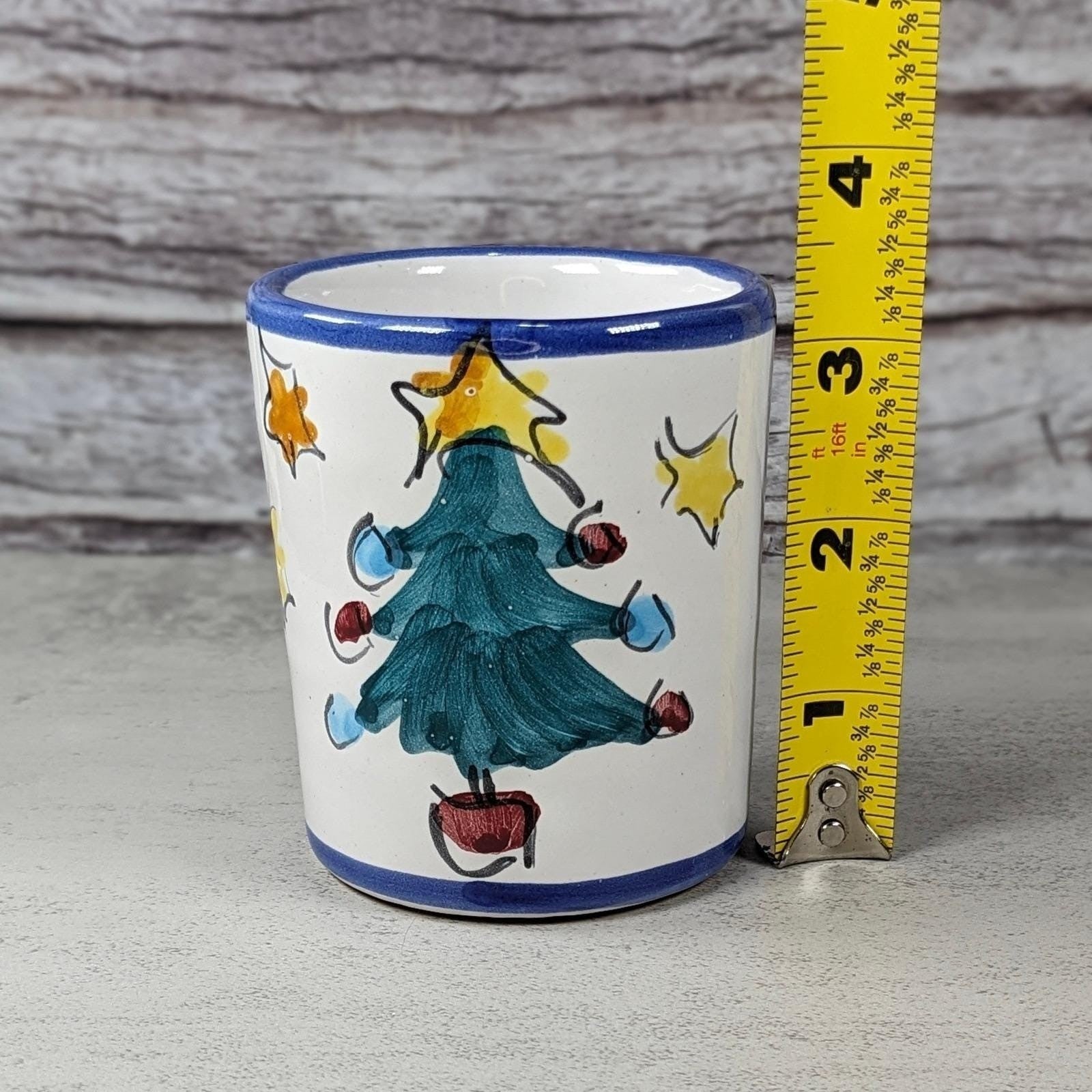 Vintage Vietri Natale Blue Trim Christmas Tree Ceramic Cup