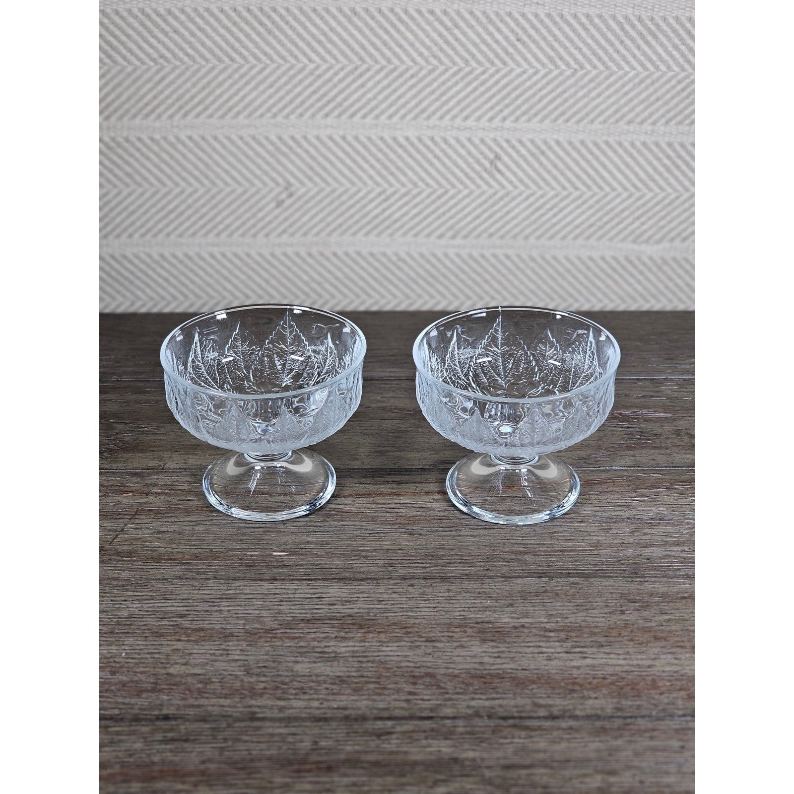 Vintage Pressed Glass Dessert Cups Set of 2 Leaf and Flower Footed Bowls