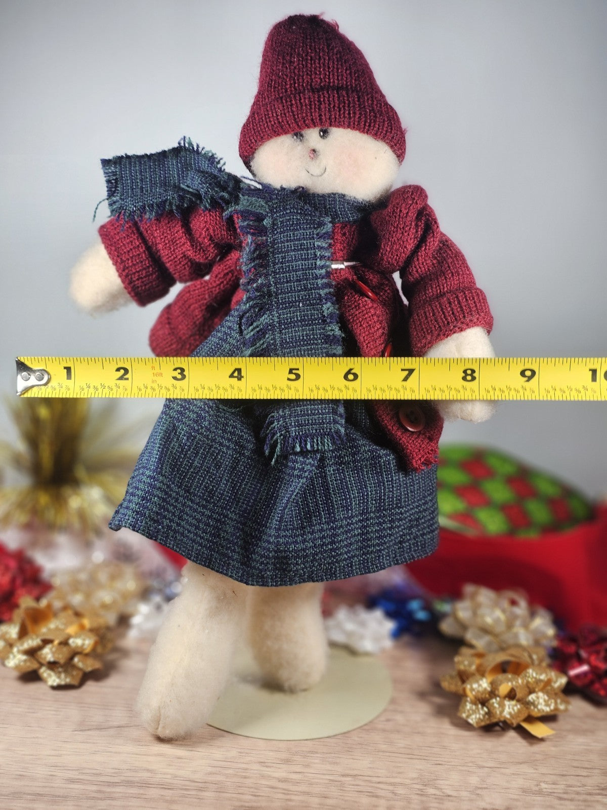 Vintage Crazy Mountain Imports Snowman Flat 11" in Red Coat & Blue Outfit