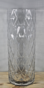 12" Glass Diamond-Cut Cylinder Vase – Vintage Clear Textured Centerpiece