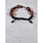 Red Orange Agate Style Beaded Bracelet Adjustable Cord Black Beads