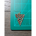 Gold Tone Red Rhinestone Triangle Dangle Earrings Geometric