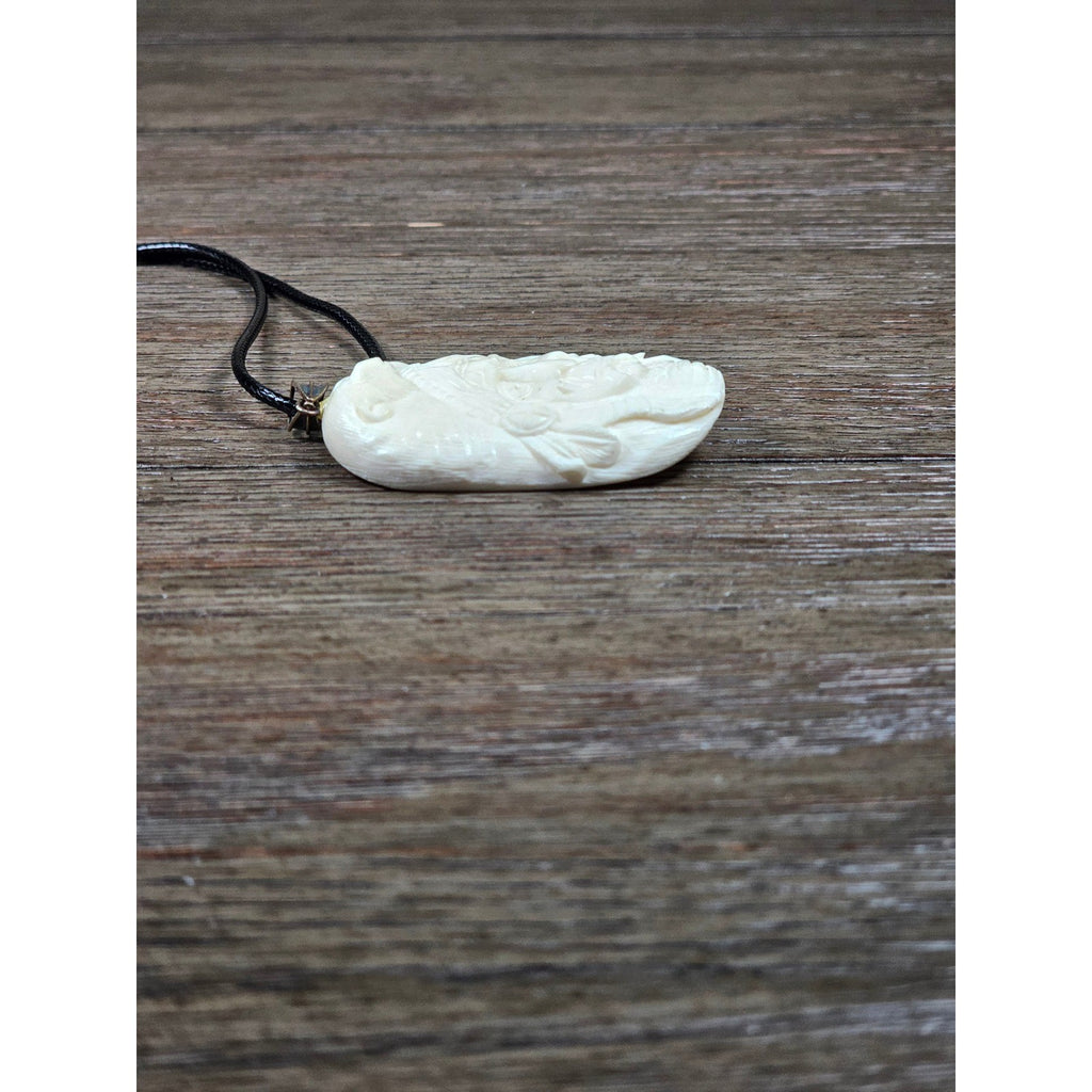 Vintage Buffalo Bone Carved Pendant Necklace Native American Style 2x1