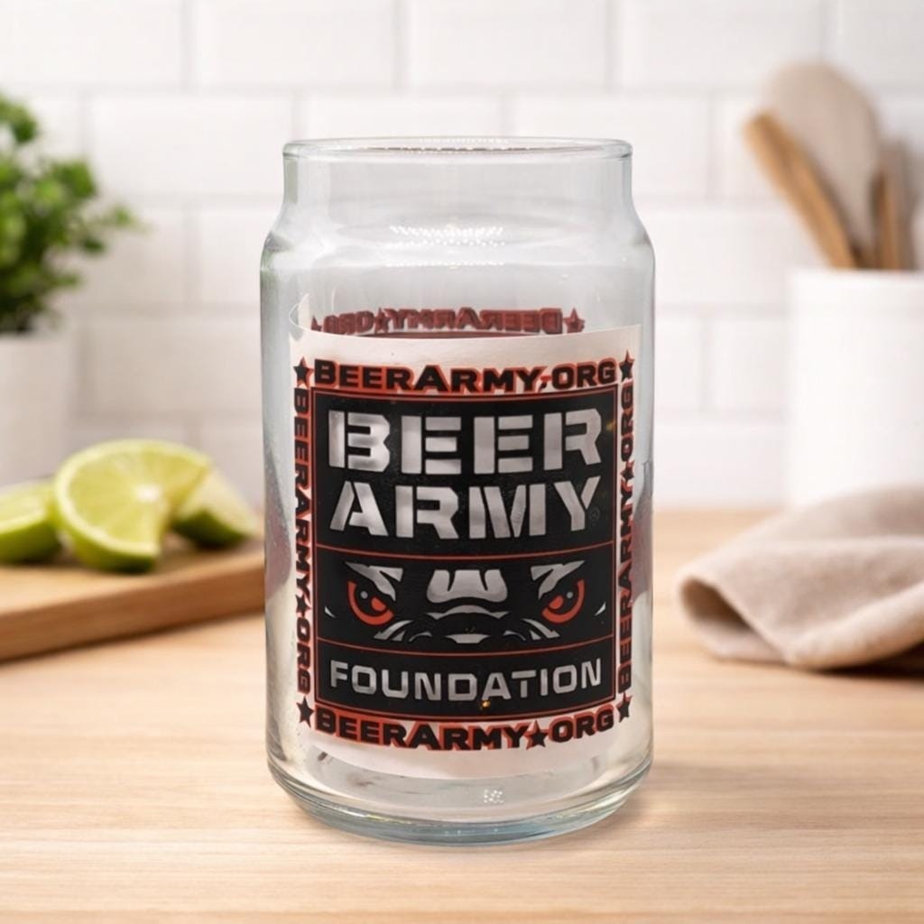 Vintage Beer Army Foundation Glass 5oz Boelter Beer Can Style