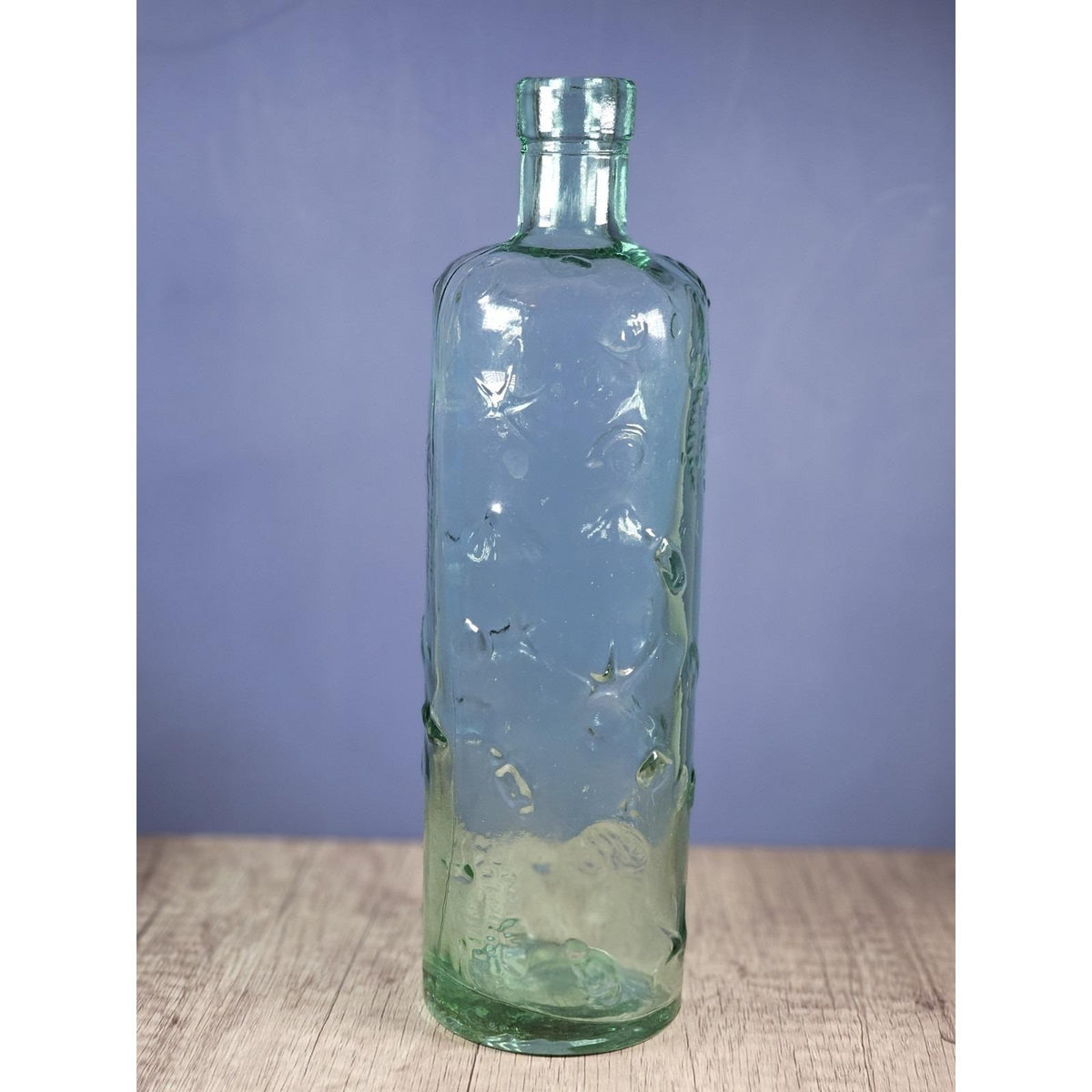 Vintage Blown Glass Bottle Seahorse Starfish Coastal Decor 10.5