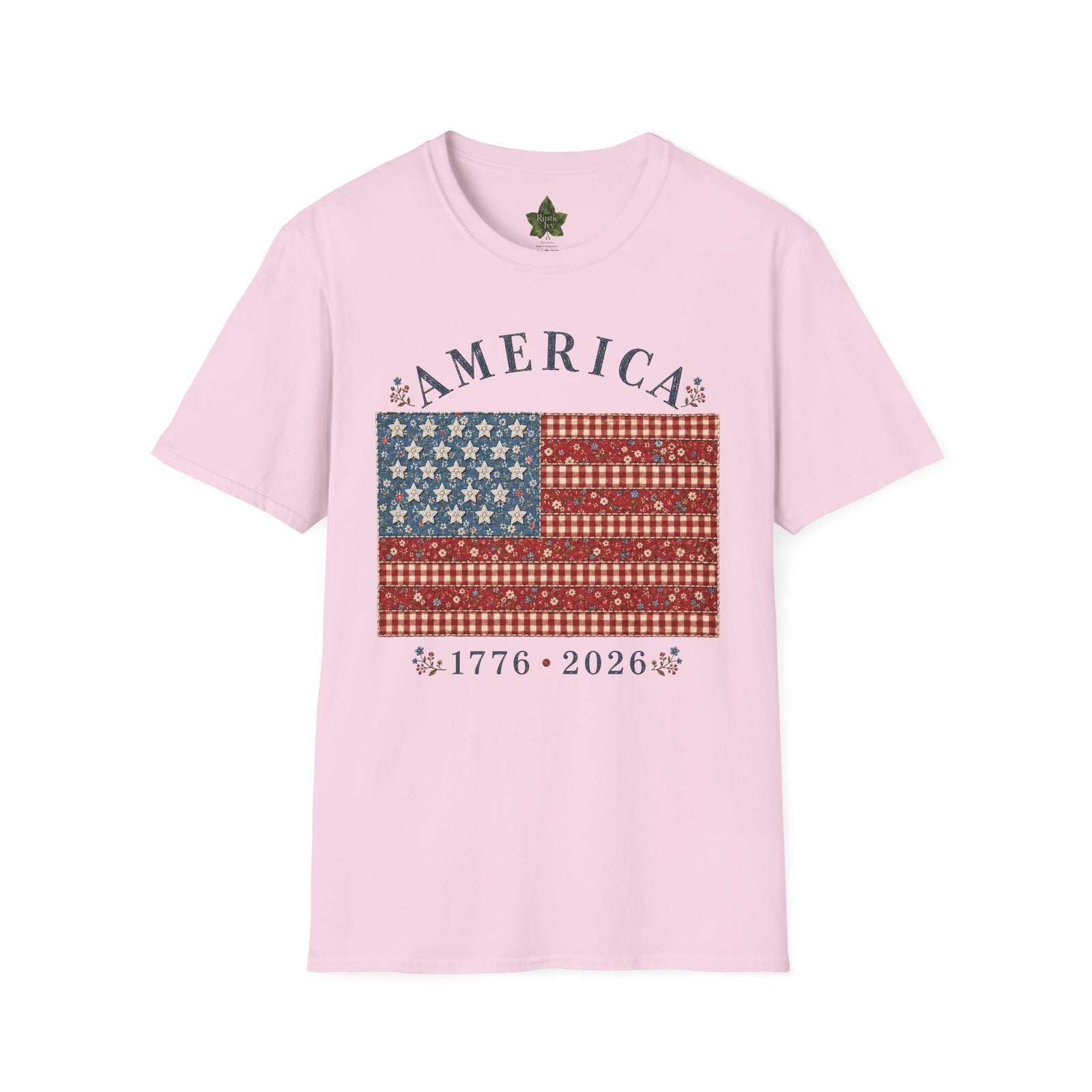 America 250 Shirt 1776 2026 Patchwork Flag Floral Patriotic Tee