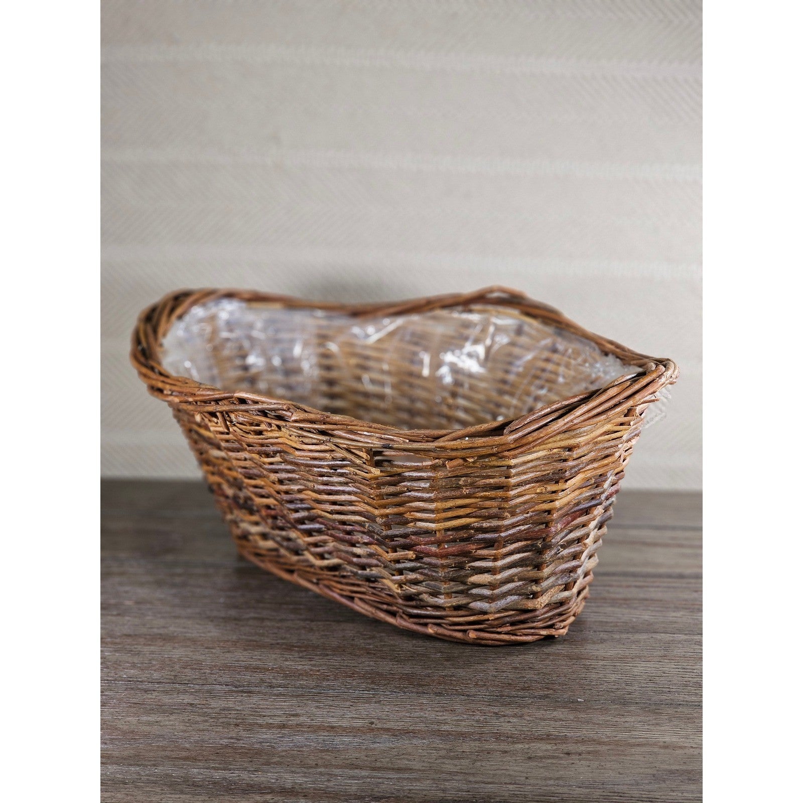 Vintage Wicker Basket with Plastic Liner – Rustic Storage Planter Basket