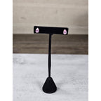 Vintage Pink Teardrop Stud Earrings Silver Tone Used