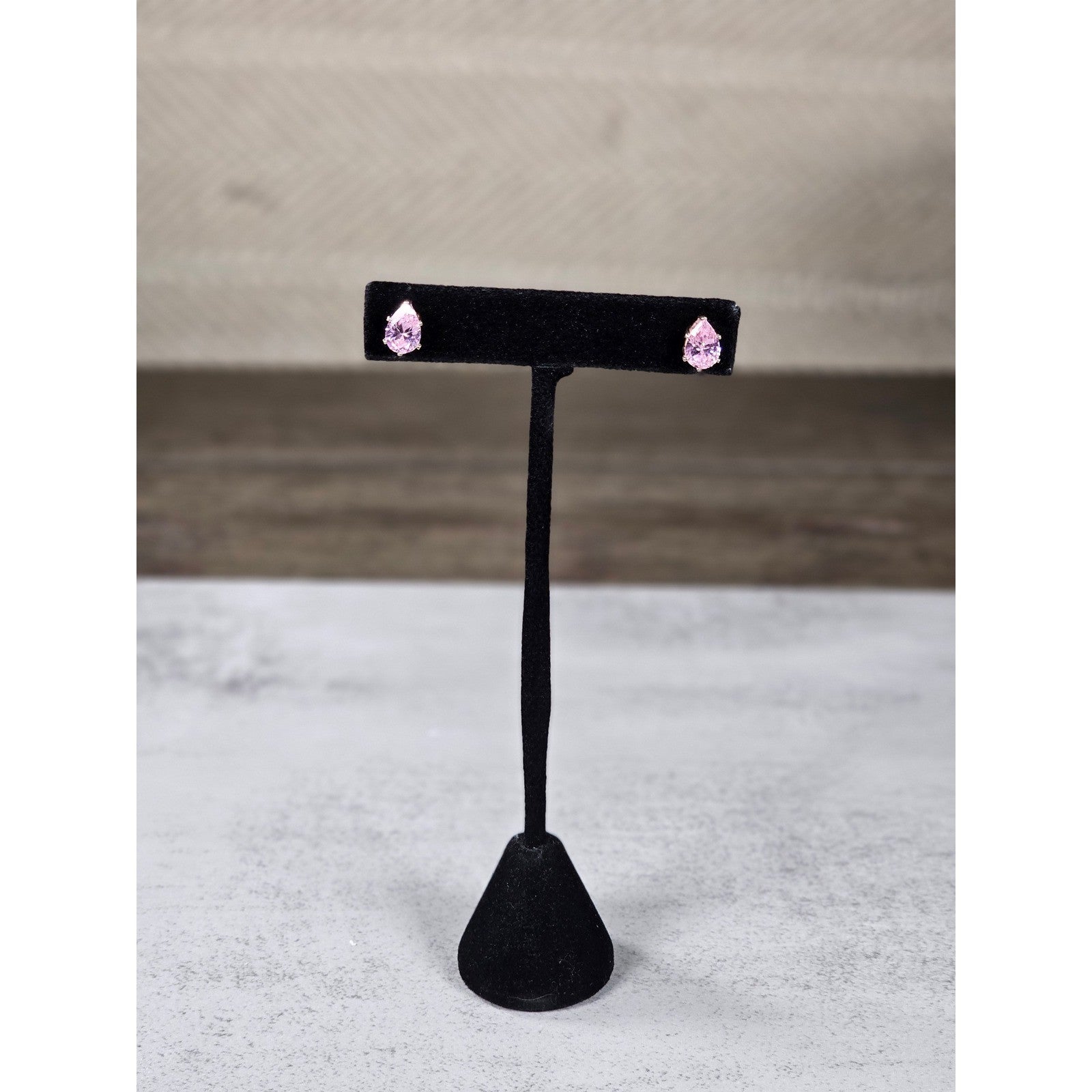 Vintage Pink Teardrop Stud Earrings Silver Tone Used