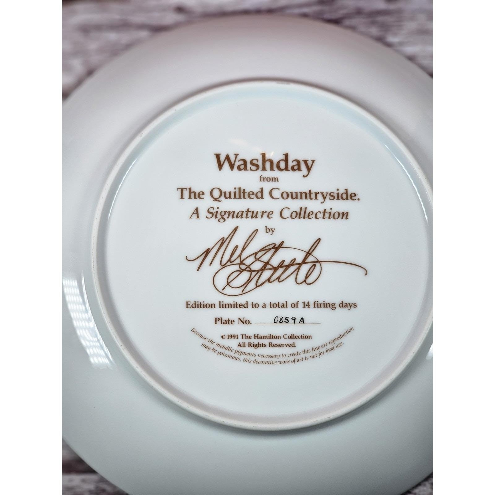 Vintage Mel Steele Wash Day Plate Americana Rural Scene Gold Rim 8.75"