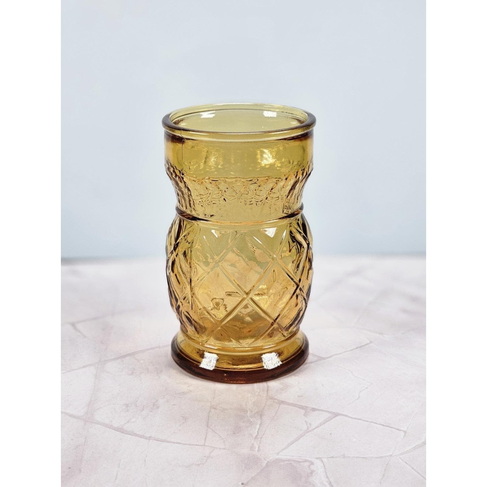 Vintage Wheaton Amber Pineapple Glass | Textured Mid Century Drinkware