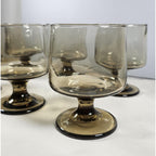 Mid Century Smokey Glass Goblets Set of 6 Vintage Footed Wine Glasses