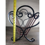 Vintage Iron & Leather Magazine Rack 16" Tall Rustic Book Holder