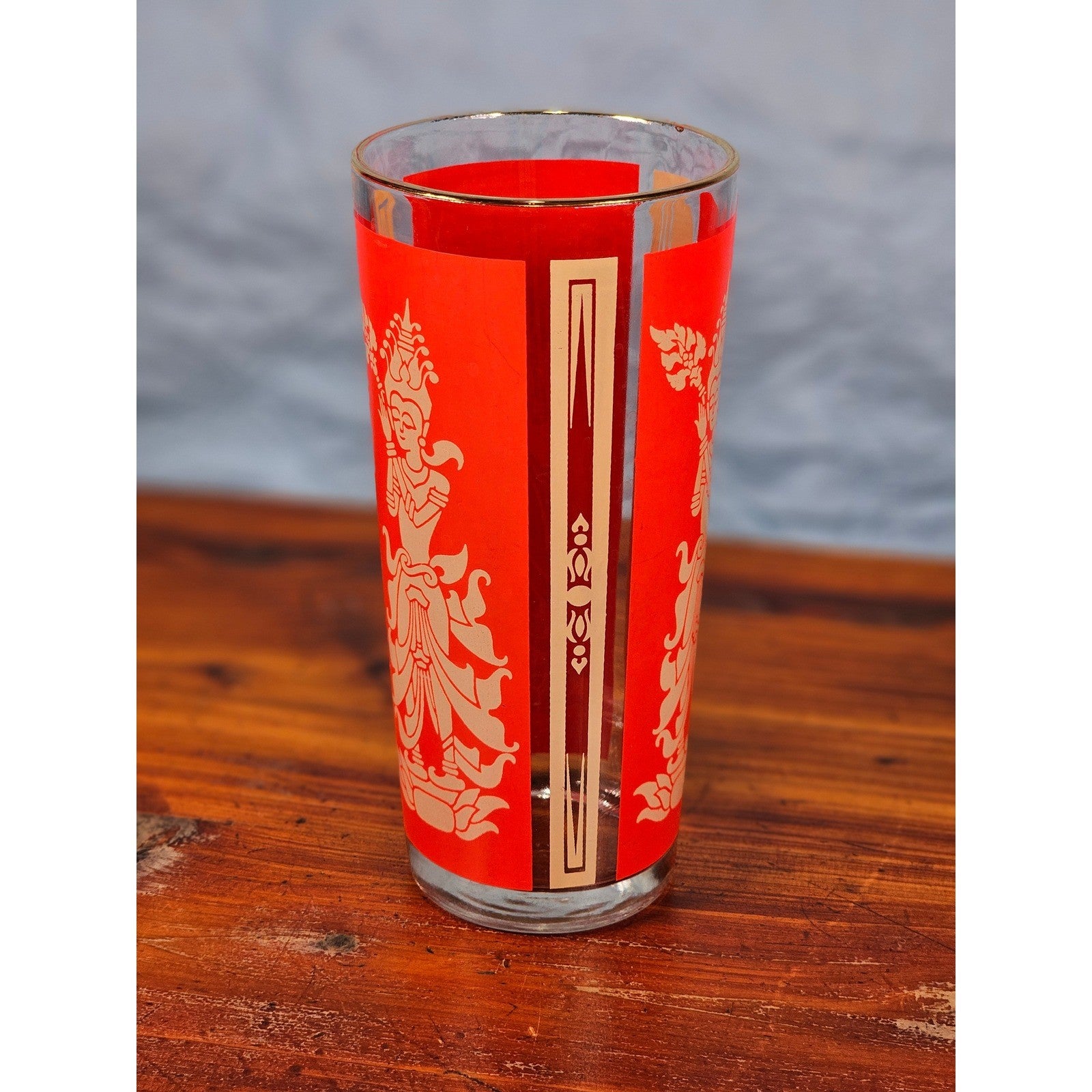 Vintage Culver Thai Goddess Highball Glass | Red & 22K Gold Barware