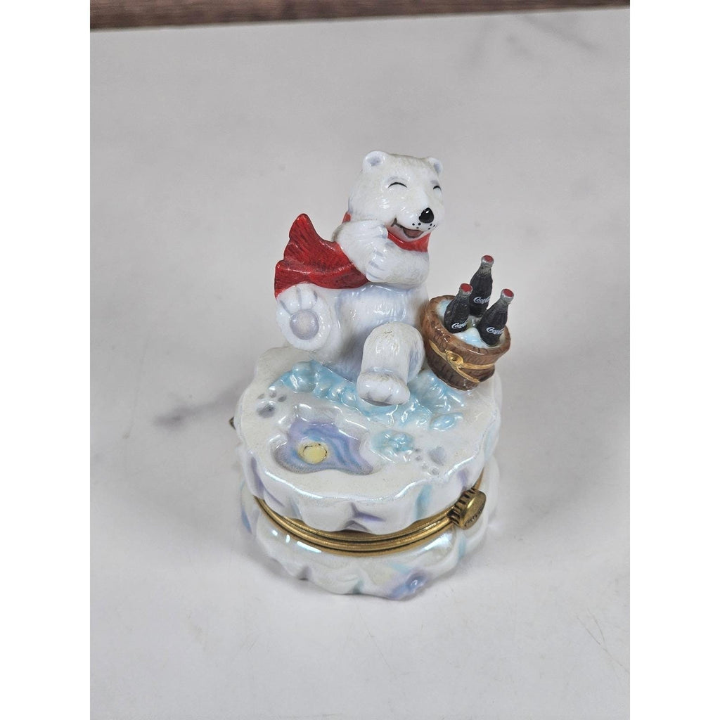 Franklin Mint Coca Cola Polar Bear Trinket Box 1999 Porcelain